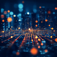 Aufkleber - Dynamic cityscape with bokeh lights urban environment nighttime viewpoint modern aesthetic concept