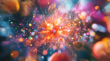 Aufkleber - Dynamic bokeh explosion of colorful particles in abstract space vibrant visuals artistic exploration