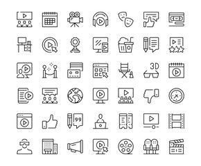 Poster - Cinema icons. Outline symbols collection. Premium vector line icons set