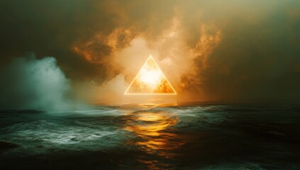 Poster - A mystical ocean scene featuring a glowing triangle against a dramatic sky.
