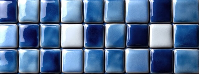 Poster - A pattern of glossy blue tiles arranged in a grid, showcasing various shades of blue.