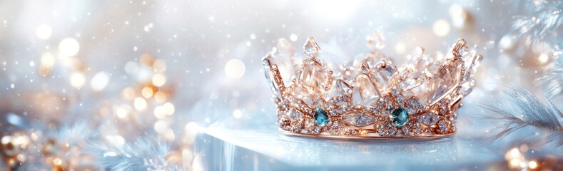 Poster - A sparkling crown adorned with jewels, set against a dreamy, festive background.