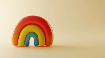 Poster - A colorful, glossy toy rainbow against a soft beige background.