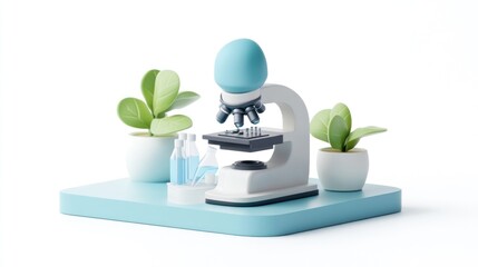 Aufkleber - A modern microscope surrounded by plants, symbolizing scientific exploration and nature.
