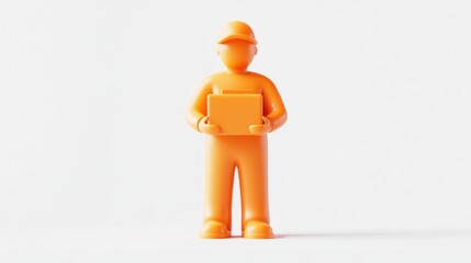 Poster - An orange figure representing a delivery worker holding a package.