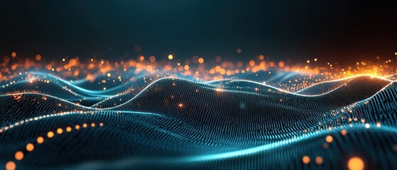 Aufkleber - Abstract digital landscape with glowing lines and particles representing data flow.