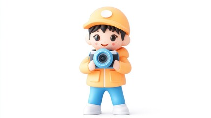 Poster - A cute cartoon character in a yellow jacket and cap holding a camera, ready to capture moments.