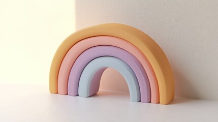 Aufkleber - A colorful stacking toy in the shape of a rainbow, designed for children's play and creativity.