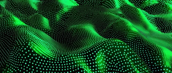 Fototapete - Abstract green digital landscape with dotted patterns resembling waves or terrain.