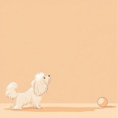 Poster - A fluffy dog gazes at a ball on a simple, warm-colored background.