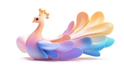 Aufkleber - A stylized peacock with vibrant, flowing feathers in soft pastel colors.