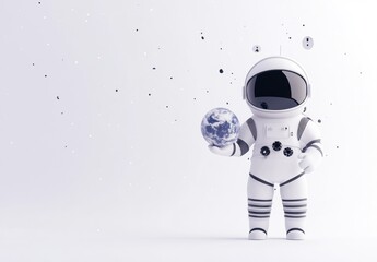 Aufkleber - A cute astronaut holding a globe in a minimalist space setting.