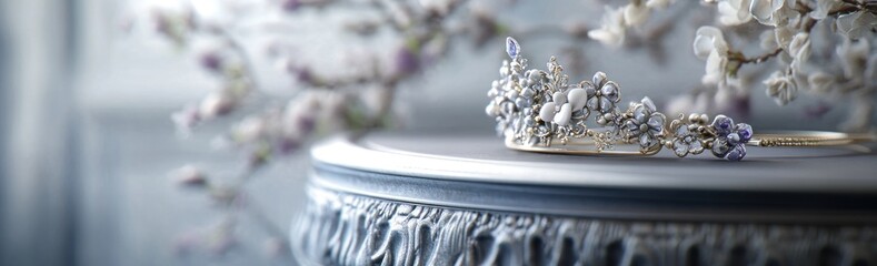 Poster - A delicate tiara adorned with flowers, resting elegantly on a textured surface.