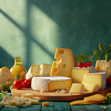 Elegant National Cheese Day Banner with Cheese Wheels and Ample Copyspace for Social Media Campaigns and Celebration