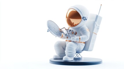 Fototapete - A stylized astronaut sitting and holding a satellite dish, symbolizing space exploration.