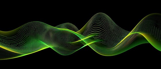 Poster - Abstract digital wave design in green and yellow on a black background.