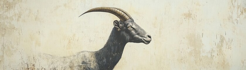 Aufkleber - A close-up of a goat's head against a textured background.