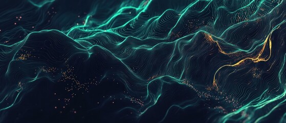 Poster - Abstract visualization of flowing waves with glowing lines and dynamic patterns.