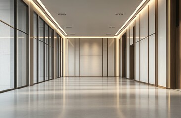 Poster - Modern hallway with sleek design and ambient lighting.