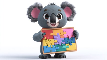 Poster - A cheerful cartoon koala holds a colorful puzzle, promoting fun and learning for children.