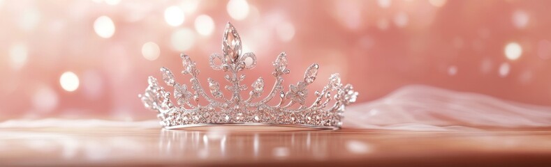 Poster - A sparkling tiara displayed elegantly on a soft background, symbolizing beauty and royalty.