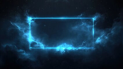 Aufkleber - A glowing blue rectangular frame set against a dark, starry cosmic background.