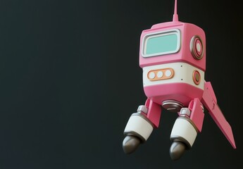 Leinwandbilder - a pink robotic device with a screen and thrusters, designed for playful or futuristic themes.
