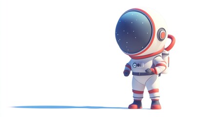 Poster - A cute cartoon astronaut standing on a white background, conveying a sense of exploration.