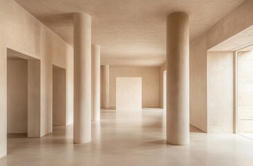 Leinwandbilder - A minimalist interior space with smooth walls and columns, emphasizing simplicity and light.