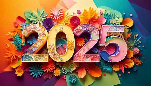 2025 new year greeting card vector of flowery theme with vibrant and festive mood. Background design new year banner