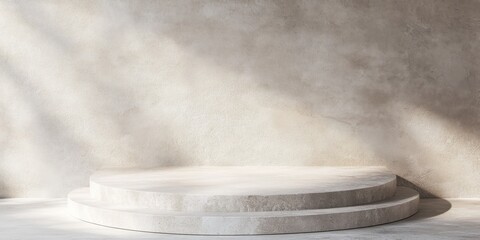 Aufkleber - A minimalist stage with circular steps against a textured wall, ideal for presentations or displays.