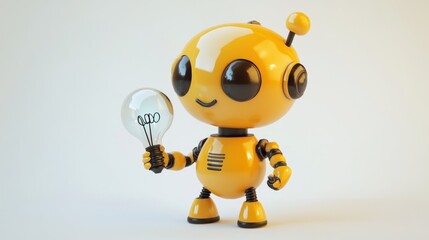 Poster - A cheerful yellow robot holding a light bulb, symbolizing innovation and creativity.