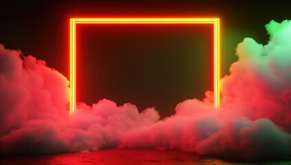 Aufkleber - A glowing neon frame surrounded by colorful clouds, creating a surreal, dreamlike atmosphere.