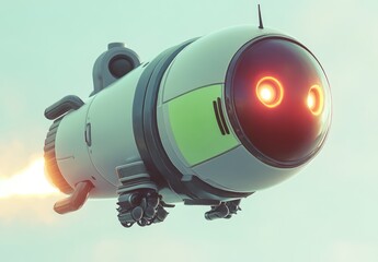 Poster - A whimsical rocket-like character with glowing eyes, suggesting a playful design.