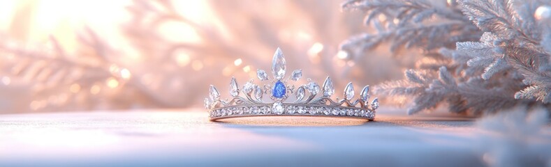Poster - A delicate tiara adorned with sparkling jewels, resting elegantly on a soft surface.