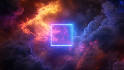 Aufkleber - A vibrant cosmic scene featuring a glowing square amidst colorful nebula-like clouds.