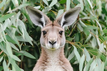 Poster - A close-up of a kangaroo surrounded by green foliage.