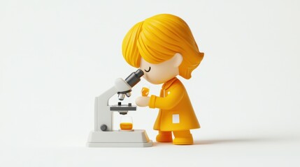 Poster - A cartoon character in a lab coat examines a sample under a microscope.