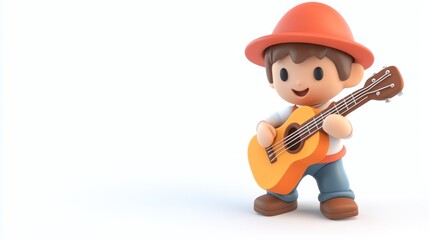 Poster - A cheerful cartoon character playing a guitar, dressed in a hat and casual attire.