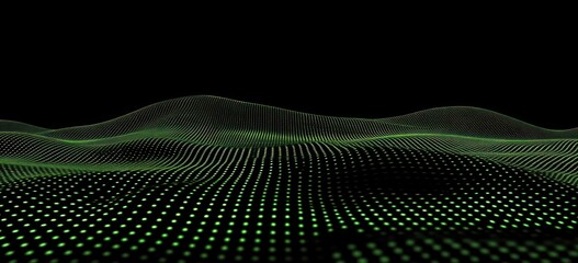 Aufkleber - Abstract green wave pattern with dots on a black background, suggesting digital landscapes.