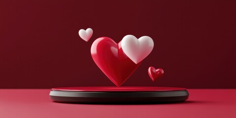 Poster - A display of floating red and white hearts on a pedestal, symbolizing love and affection.