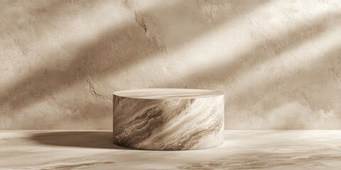 Poster - A minimalist marble pedestal on a textured surface with soft lighting.