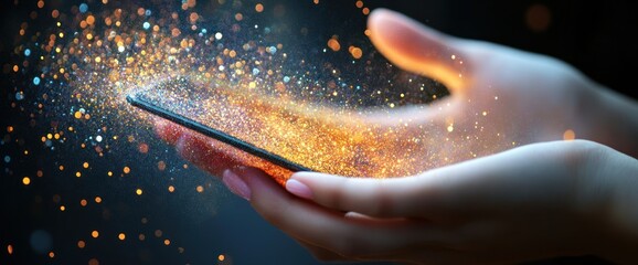 Poster - A hand holds a smartphone emitting a magical spark of light and energy.