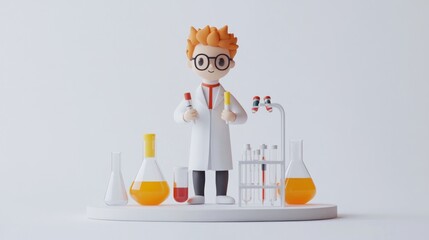 Aufkleber - A cartoonish scientist figure with laboratory equipment, symbolizing science and experimentation.