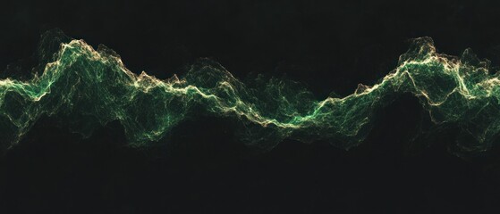 Poster - Abstract wave-like pattern with green and white hues against a dark background.