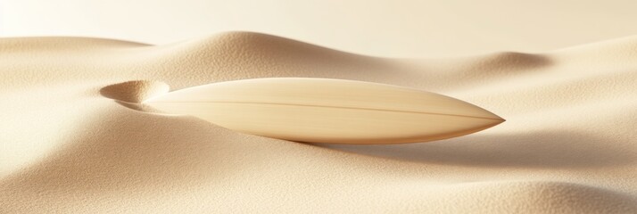 Fototapete - A surfboard partially buried in soft sand, evoking a serene beach atmosphere.