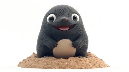 Aufkleber - A cute, cartoonish black mole with a big smile sitting on a sandy mound.