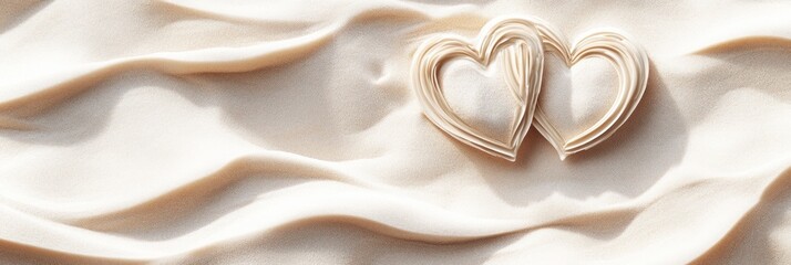 Poster - Two intertwined hearts on a smooth, cream-colored fabric background.