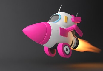 Poster - A colorful cartoon rocket launching with flames, representing excitement and adventure.