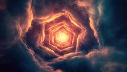 Aufkleber - A mesmerizing view of swirling clouds forming a hexagonal pattern around a bright center.